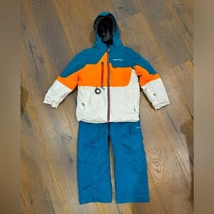 Obermeyer boys teal and orange ski jacket with bib/pant set - size 6